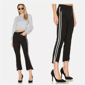 MOTHER Insider Crop Step Fray Hem Jeans Guilty Racer Stripe Black 27